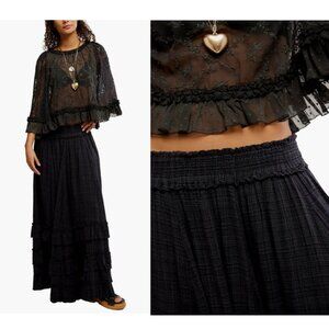 Free People Brynn Tiered Cotton Blend Maxi Skirt Sz XS